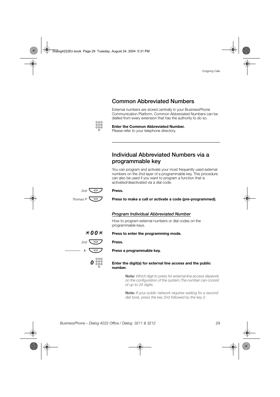 Common abbreviated numbers, Program individual abbreviated number, Ction | Individual abbreviated, Numbers via a programmable key | Dialog 4222 Office User Manual | Page 29 / 124