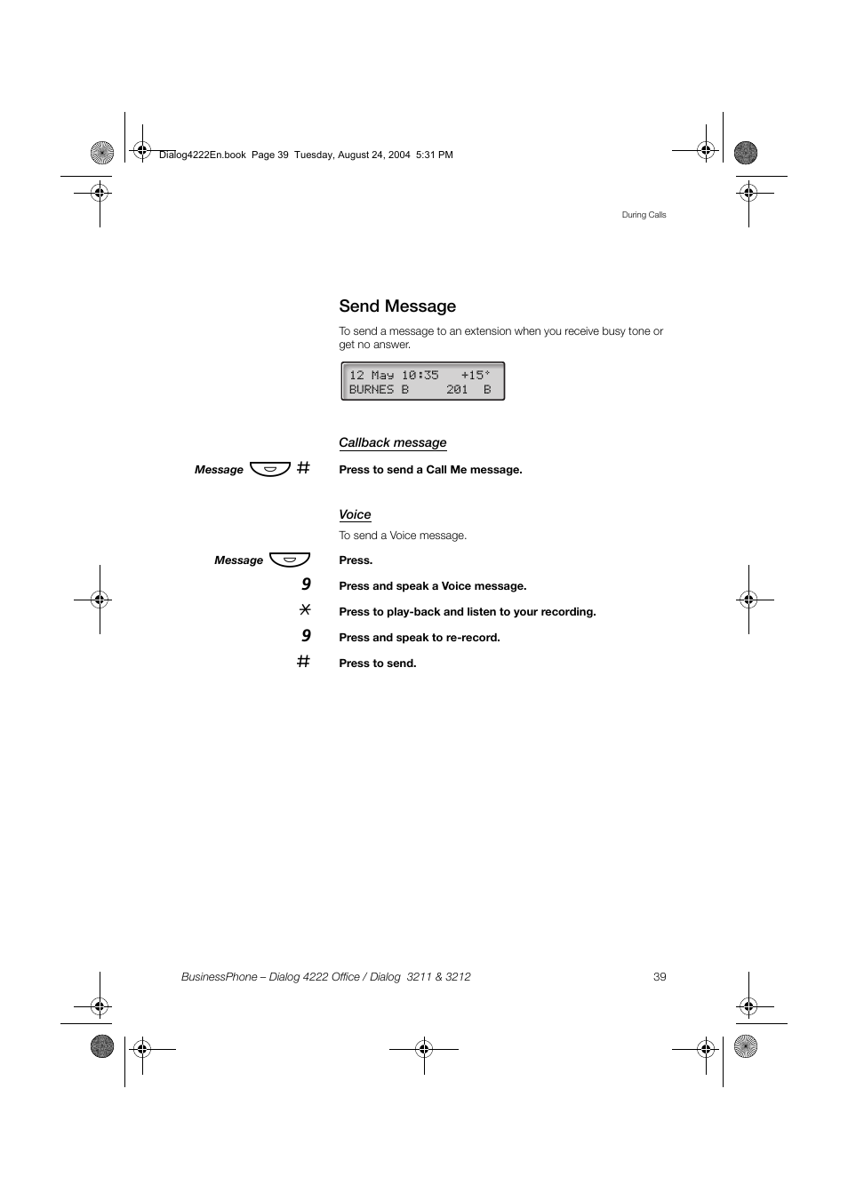 Send message, Callback message, Voice | Dialog 4222 Office User Manual | Page 39 / 124