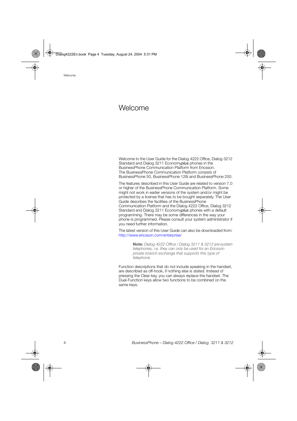 Welcome | Dialog 4222 Office User Manual | Page 4 / 124