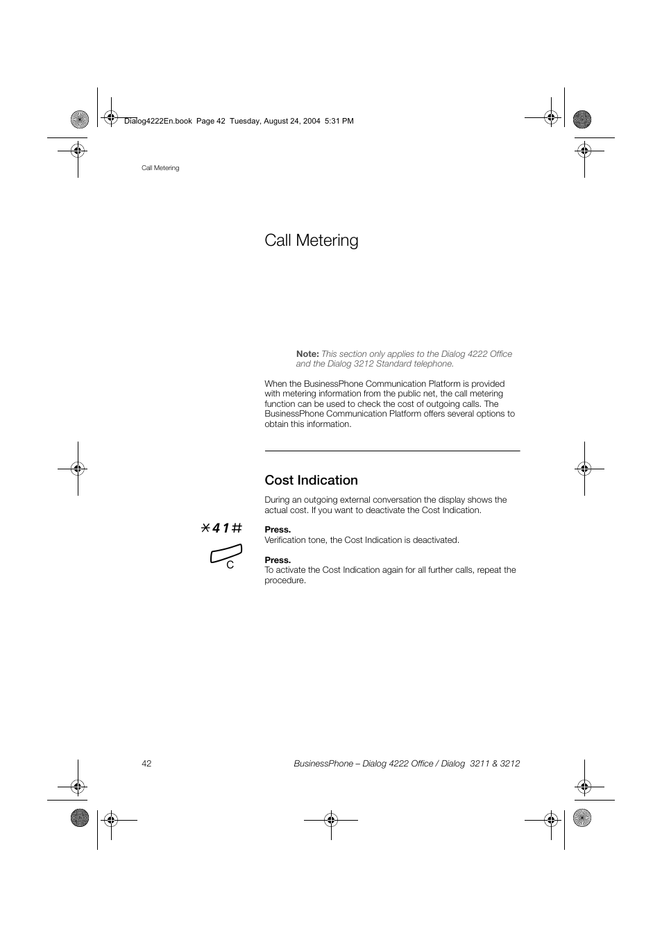 Call metering, Cost indication | Dialog 4222 Office User Manual | Page 42 / 124