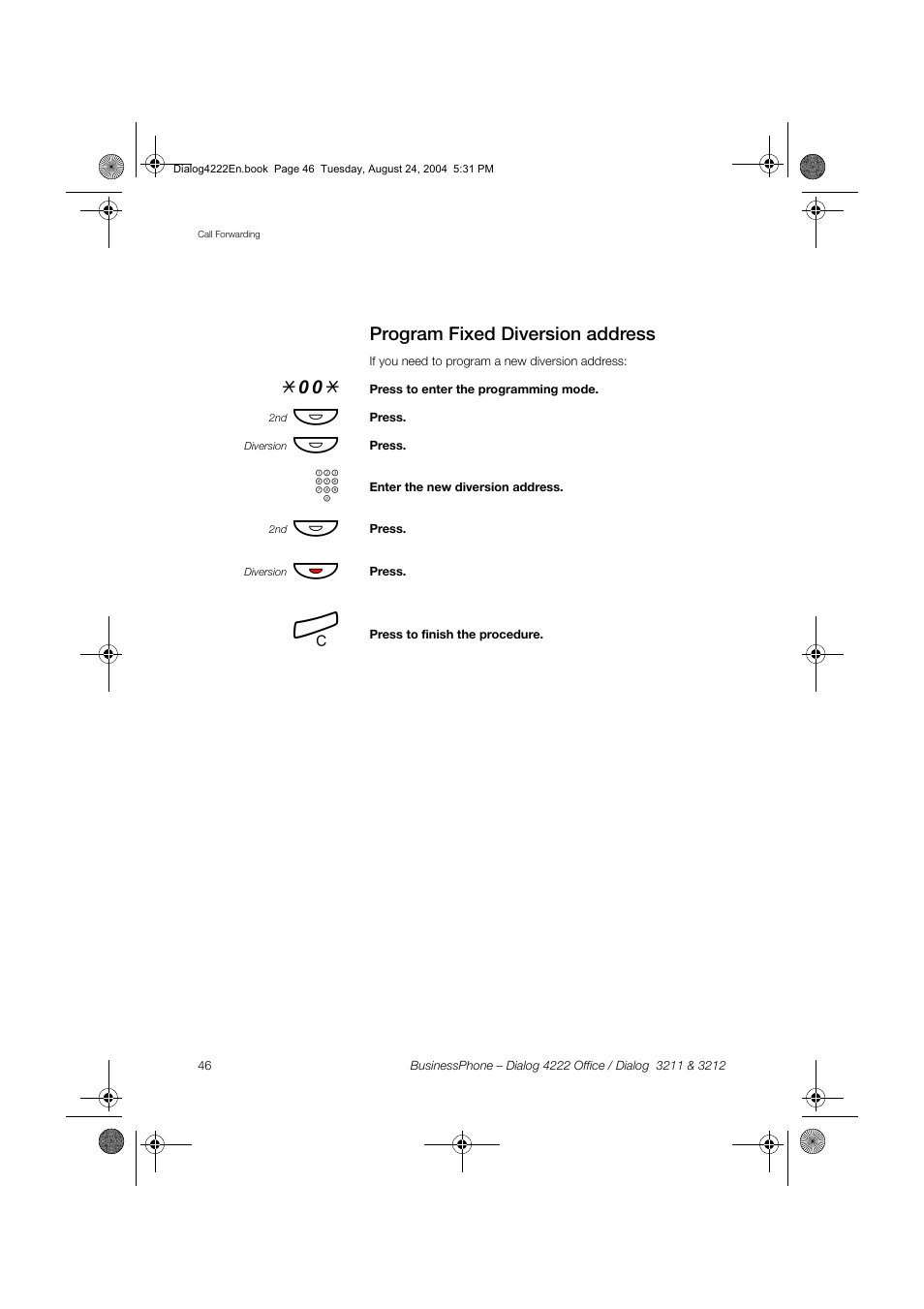 Program fixed diversion address | Dialog 4222 Office User Manual | Page 46 / 124