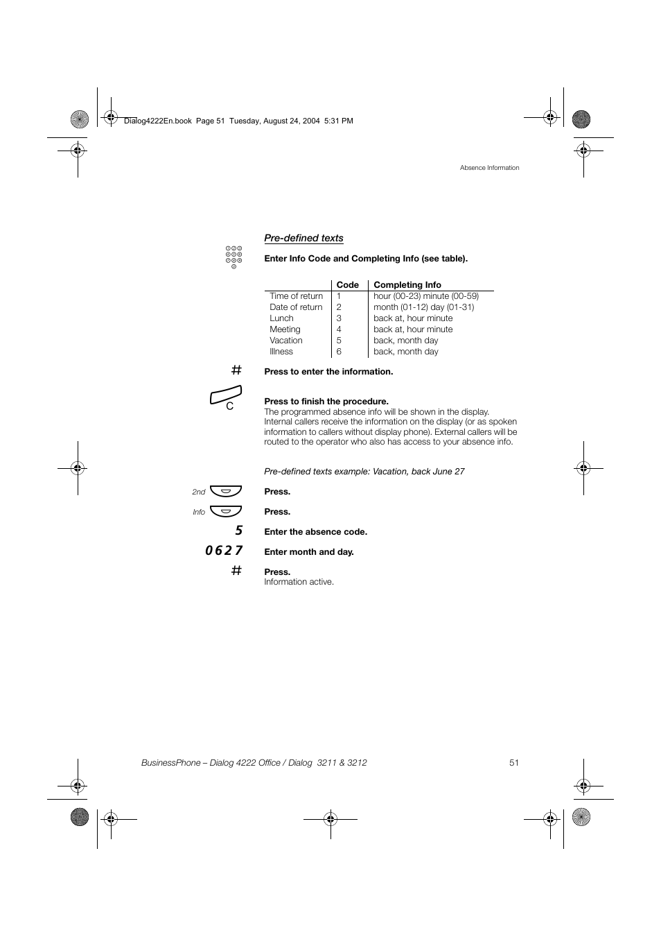 Pre-defined texts | Dialog 4222 Office User Manual | Page 51 / 124