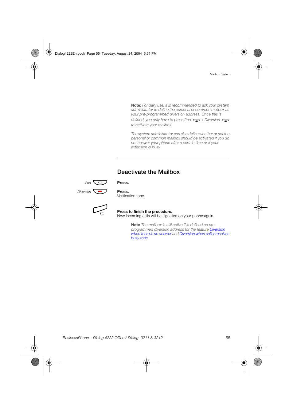 Deactivate the mailbox | Dialog 4222 Office User Manual | Page 55 / 124
