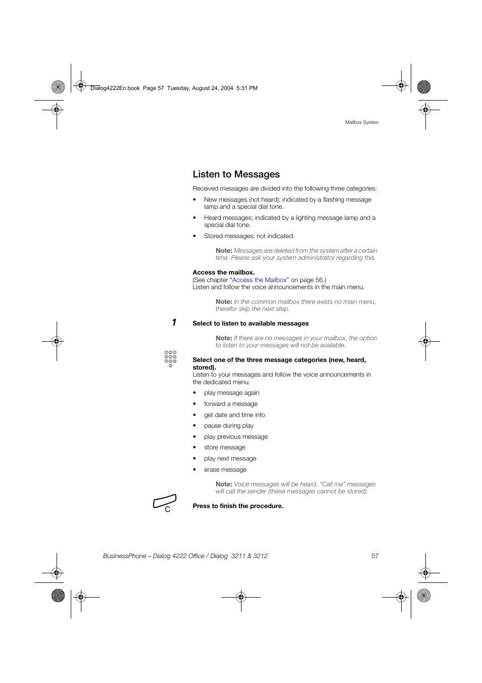 Listen to messages | Dialog 4222 Office User Manual | Page 57 / 124