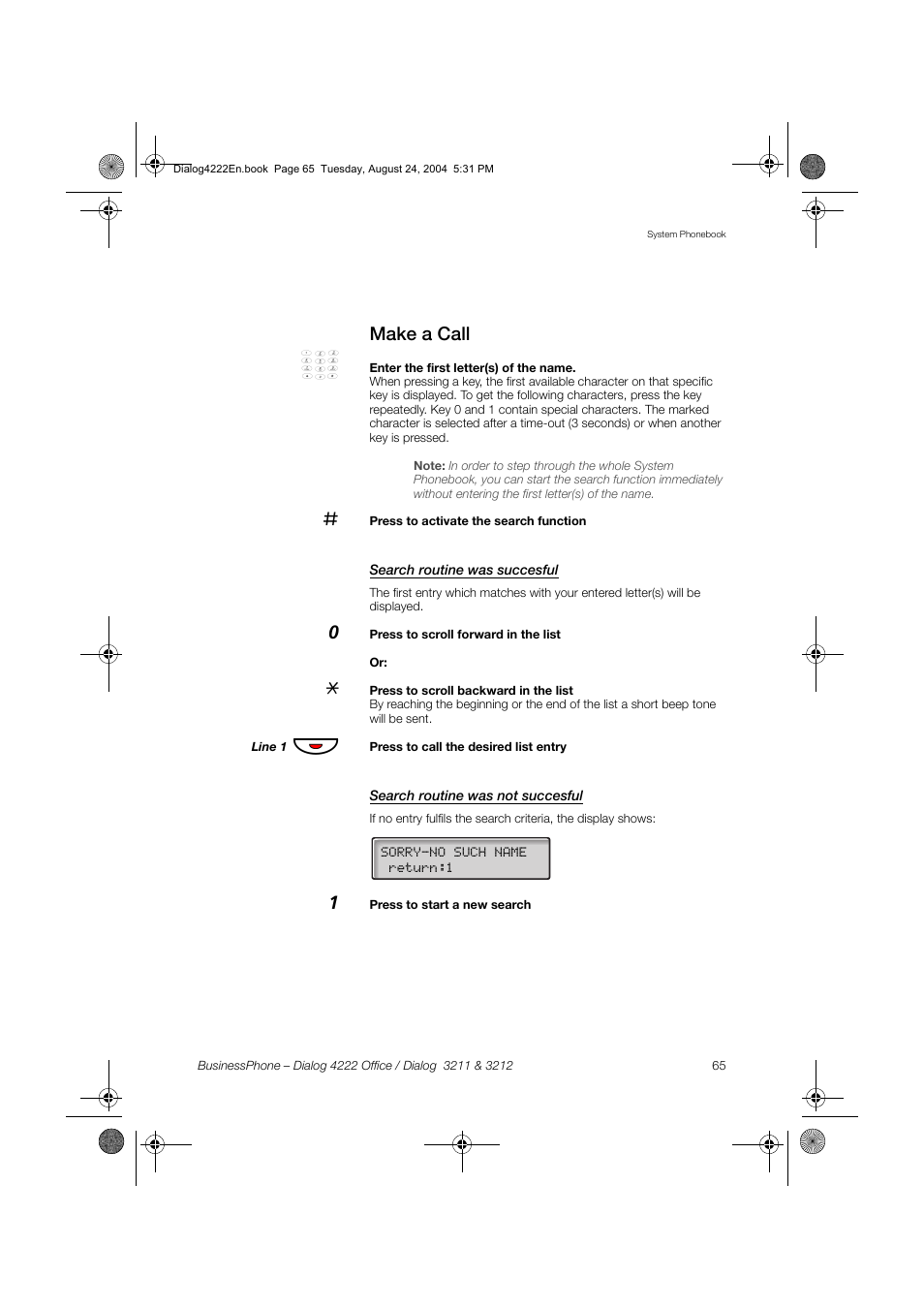 Make a call, Search routine was succesful, Search routine was not succesful | Dialog 4222 Office User Manual | Page 65 / 124