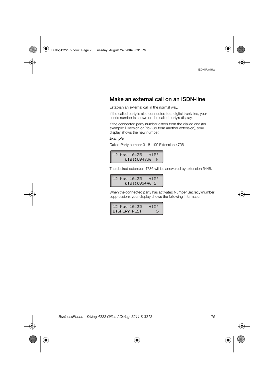 Make an external call on an isdn-line | Dialog 4222 Office User Manual | Page 75 / 124