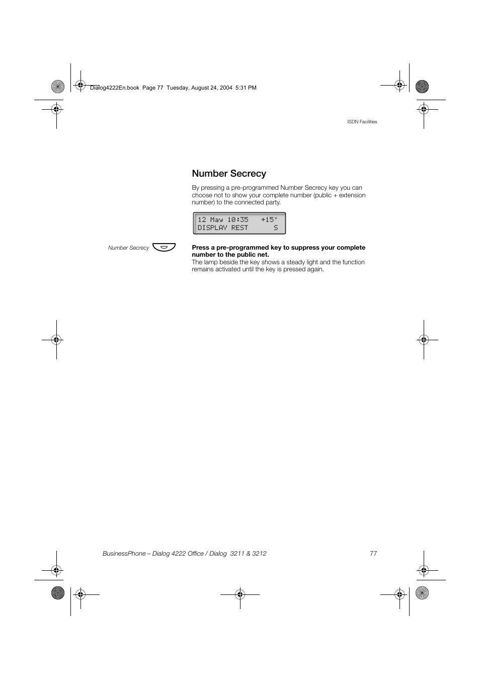 Number secrecy | Dialog 4222 Office User Manual | Page 77 / 124