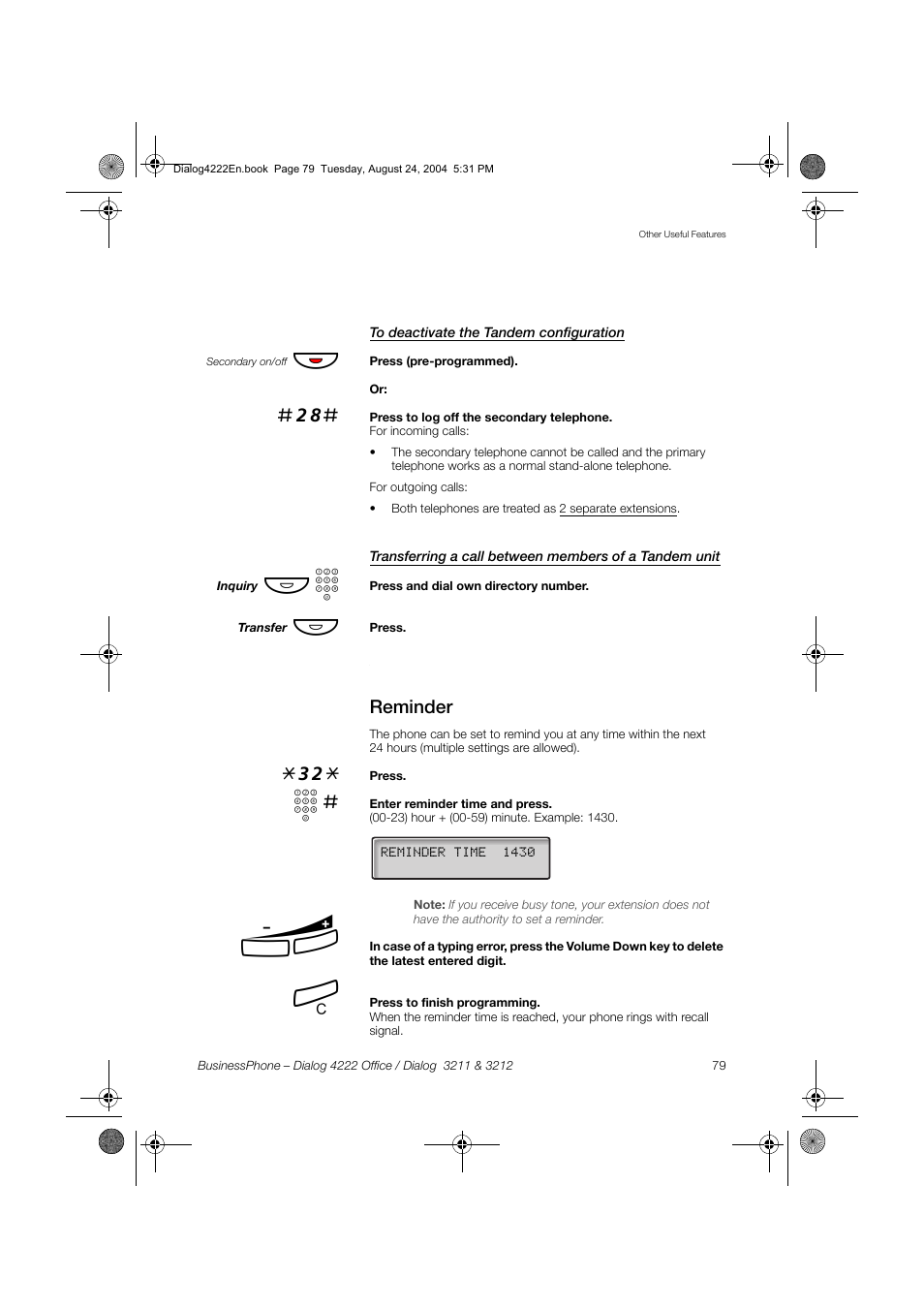 To deactivate the tandem configuration, Reminder | Dialog 4222 Office User Manual | Page 79 / 124