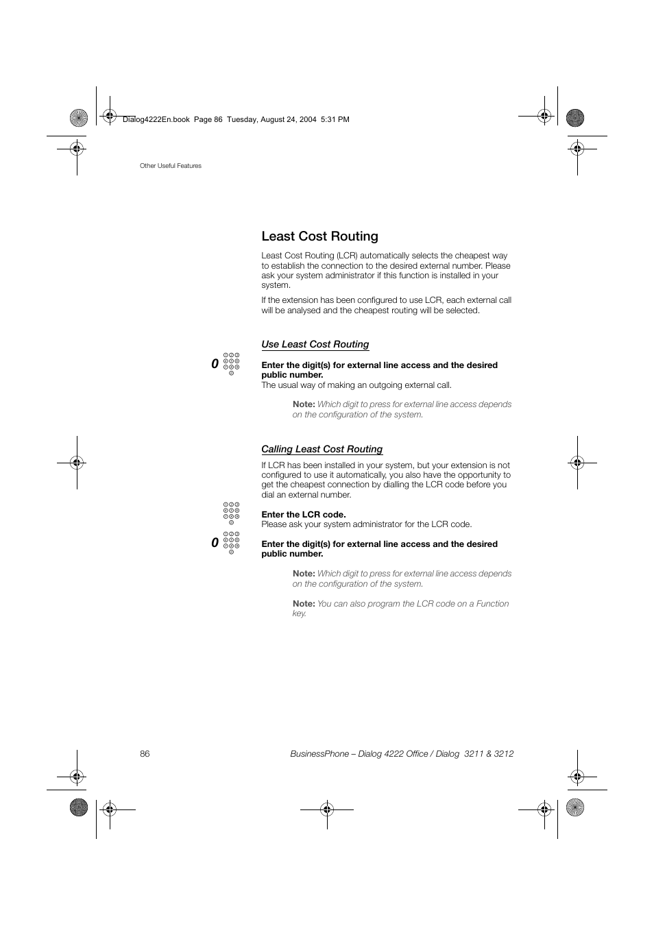 Least cost routing, Use least cost routing, Calling least cost routing | Dialog 4222 Office User Manual | Page 86 / 124