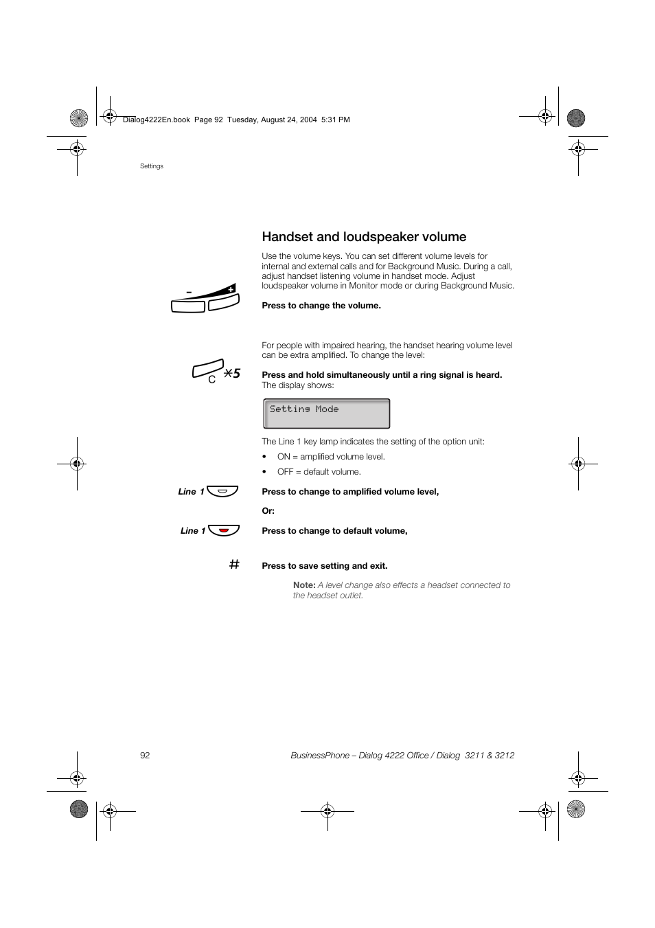Handset and loudspeaker volume | Dialog 4222 Office User Manual | Page 92 / 124