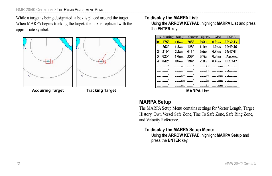 Marpa setup | Garmin GMR 20 User Manual | Page 16 / 32