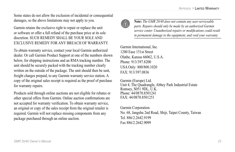 Garmin GMR 20 User Manual | Page 27 / 32