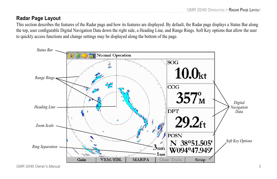 Radar page layout | Garmin GMR 20 User Manual | Page 7 / 32