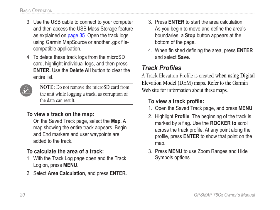 Track profiles | Garmin GPSMAP 190-00557-00 User Manual | Page 26 / 58