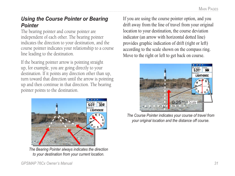 Using the course pointer or bearing pointer | Garmin GPSMAP 190-00557-00 User Manual | Page 37 / 58