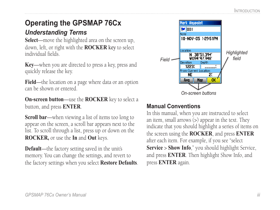 Operating the gpsmap 76cx, Operating the gpsm�p 76cx | Garmin GPSMAP 190-00557-00 User Manual | Page 5 / 58