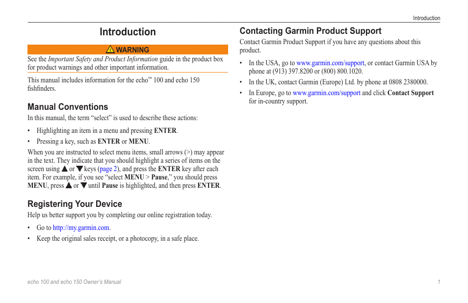 Introduction | Garmin echo 100 User Manual | Page 3 / 12