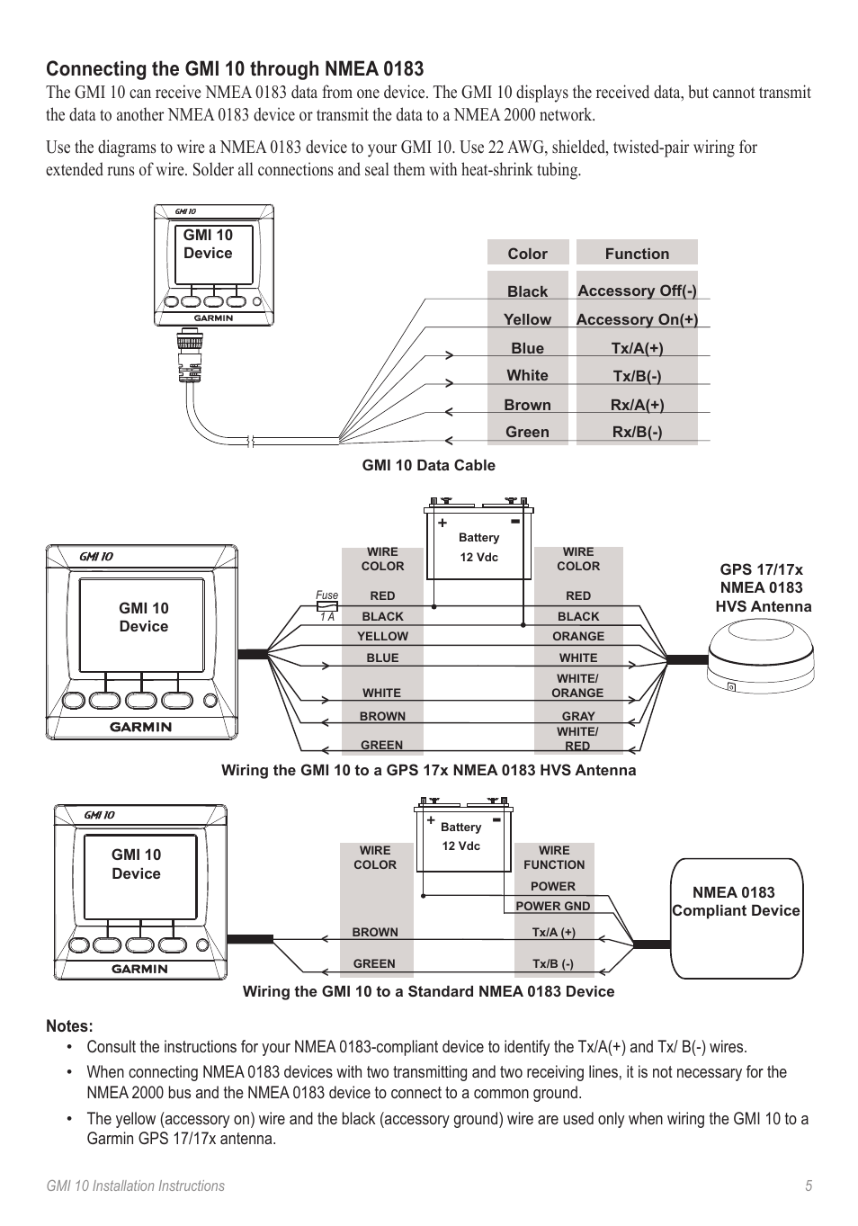 Connecting the gmi 10 through nmea 0183 | Garmin GMI 10 User Manual | Page 5 / 8