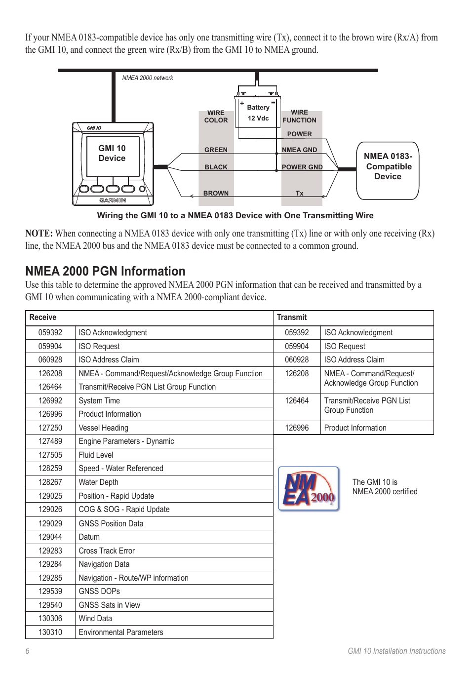 Nmea 2000 pgn information | Garmin GMI 10 User Manual | Page 6 / 8