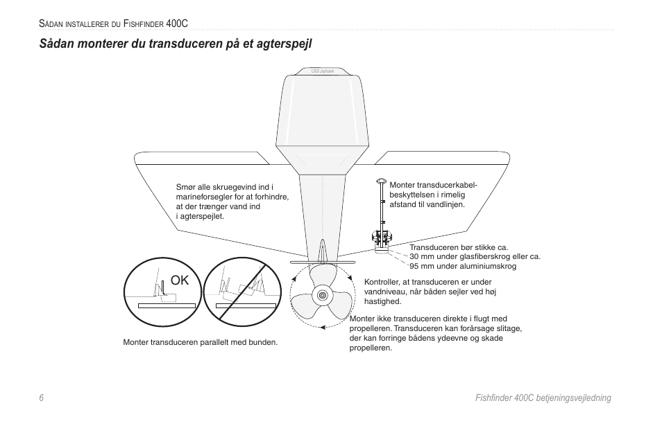 Sådan monterer du transduceren på et agterspejl | Garmin 400C User Manual | Page 12 / 40