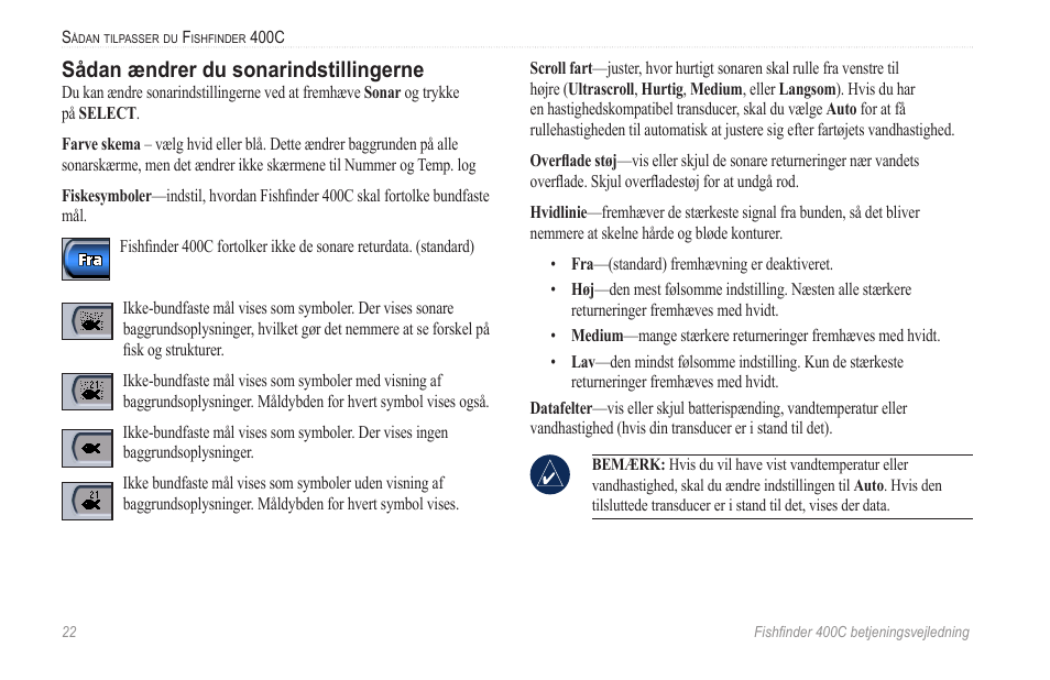 Sådan ændrer du sonarindstillingerne, Side 2 | Garmin 400C User Manual | Page 28 / 40