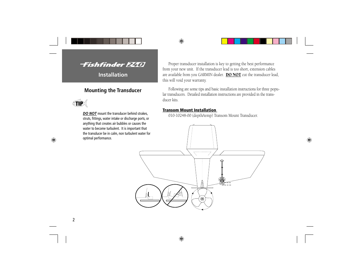 Installation mounting the transducer | Garmin 240 User Manual | Page 10 / 50