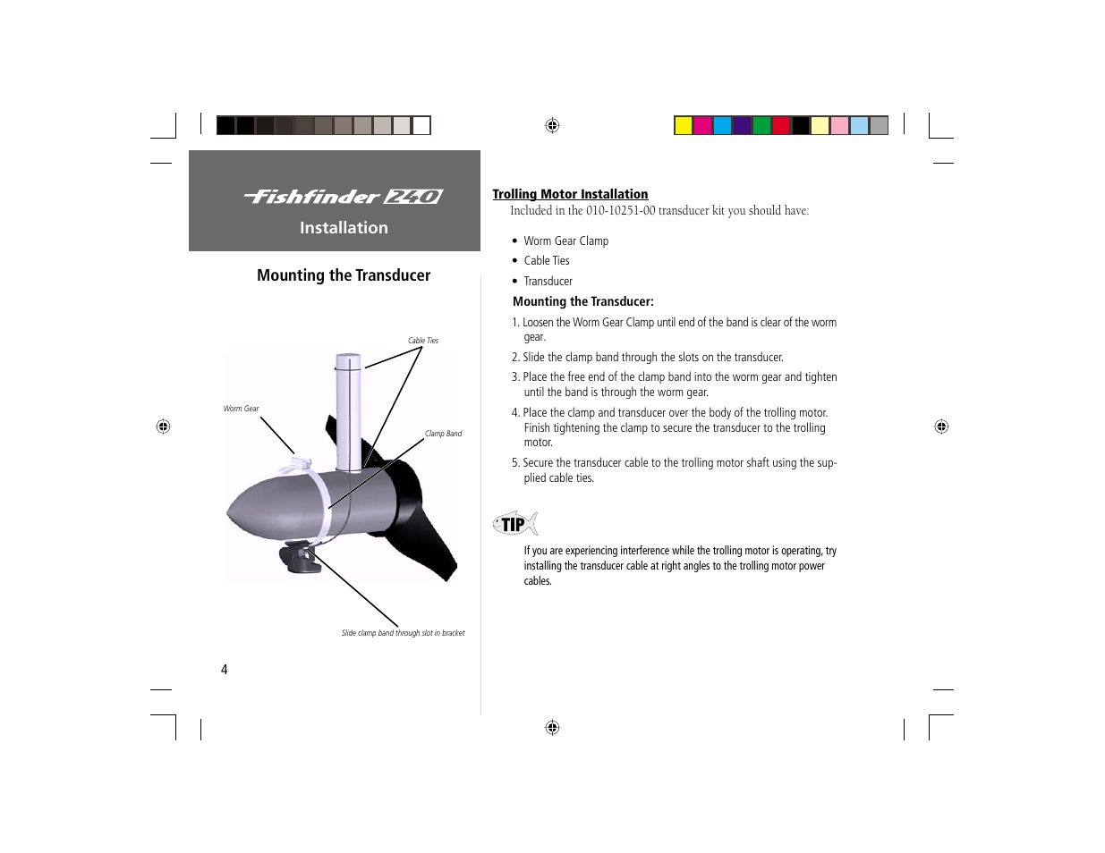 Installation, Mounting the transducer | Garmin 240 User Manual | Page 12 / 50