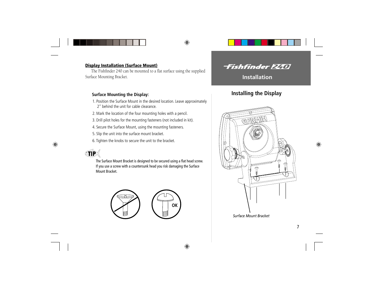 Installation installing the display | Garmin 240 User Manual | Page 15 / 50