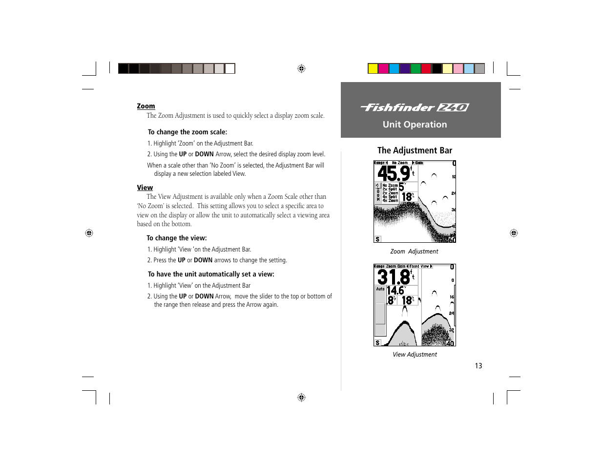 Unit operation the adjustment bar | Garmin 240 User Manual | Page 21 / 50