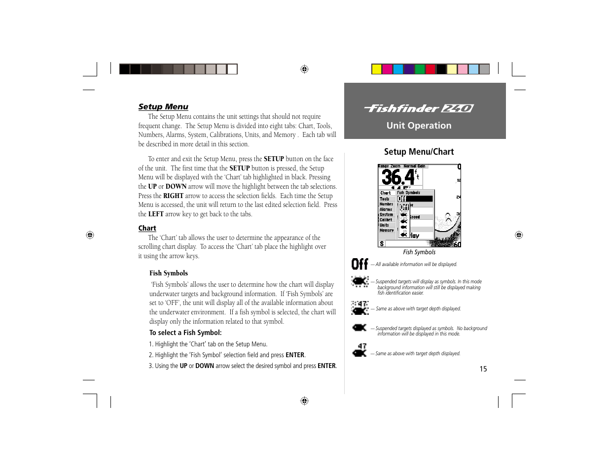 Unit operation setup menu/chart | Garmin 240 User Manual | Page 23 / 50