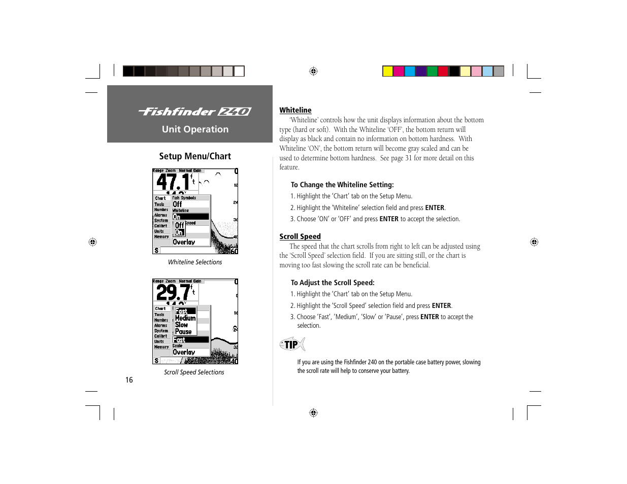 Unit operation setup menu/chart | Garmin 240 User Manual | Page 24 / 50