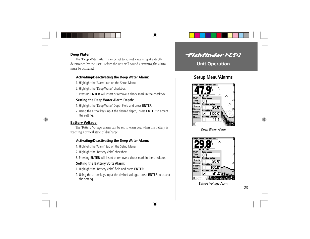 Unit operation setup menu/alarms | Garmin 240 User Manual | Page 31 / 50