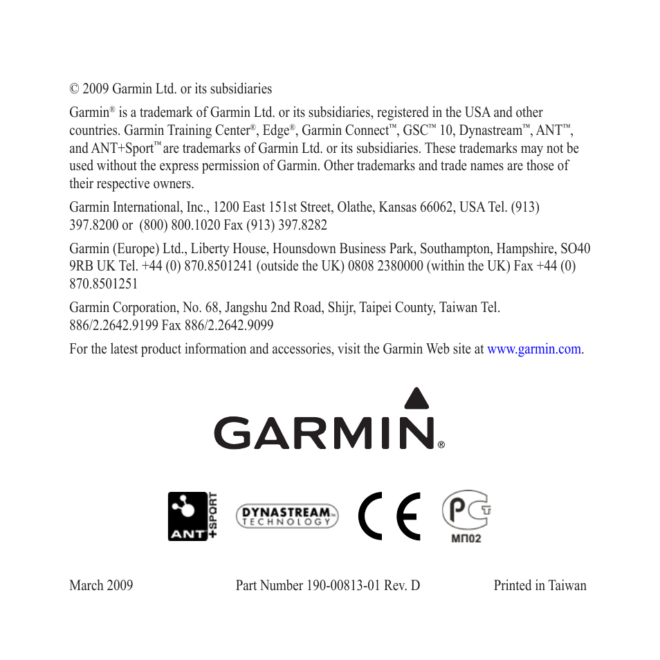 Garmin Edge 605 User Manual | Page 12 / 12