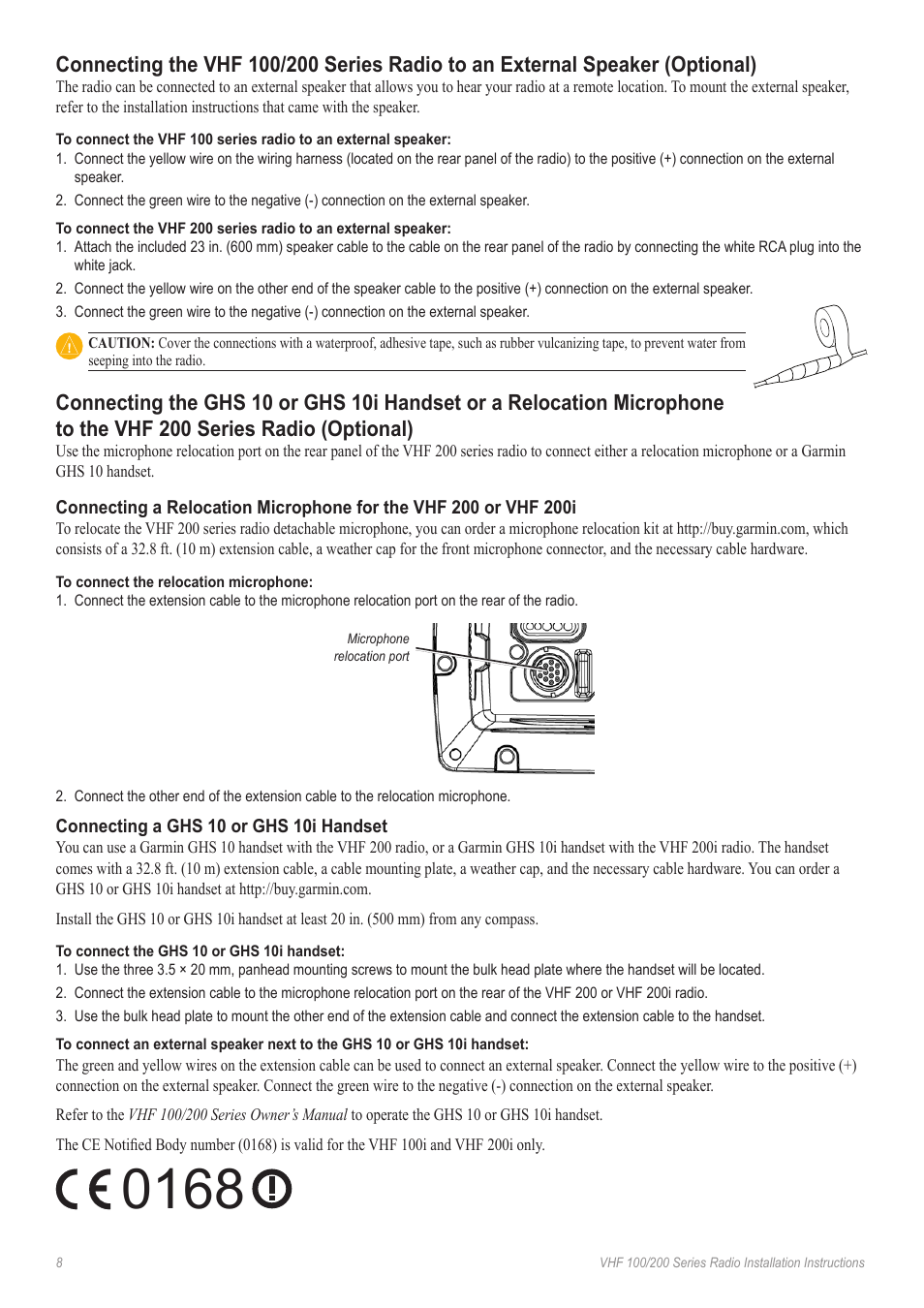 Connecting the radio to an external speaker, 10 or ghs 10i handset or a relocation microphone | Garmin GHS 10 User Manual | Page 8 / 10
