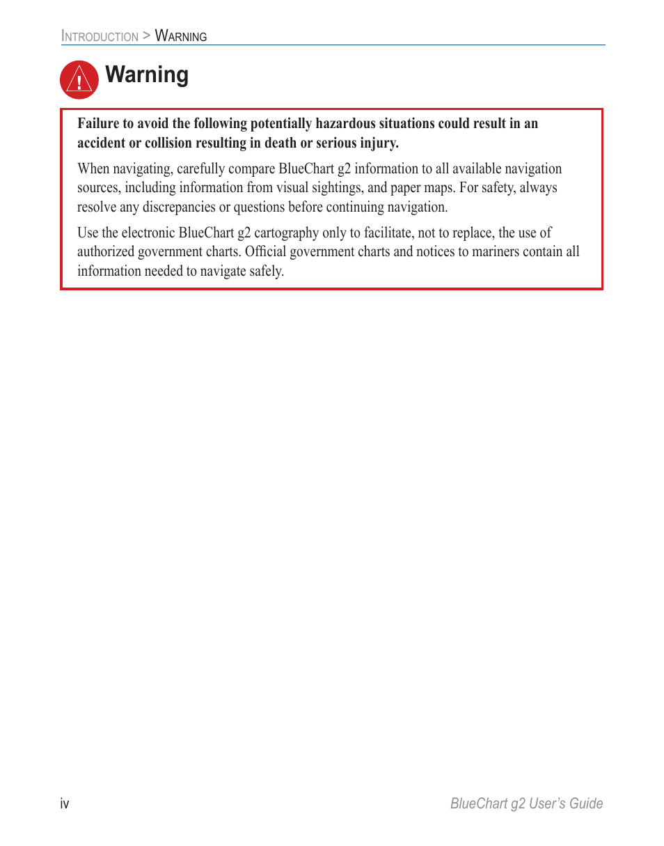 Warning | Garmin G2 User Manual | Page 8 / 24