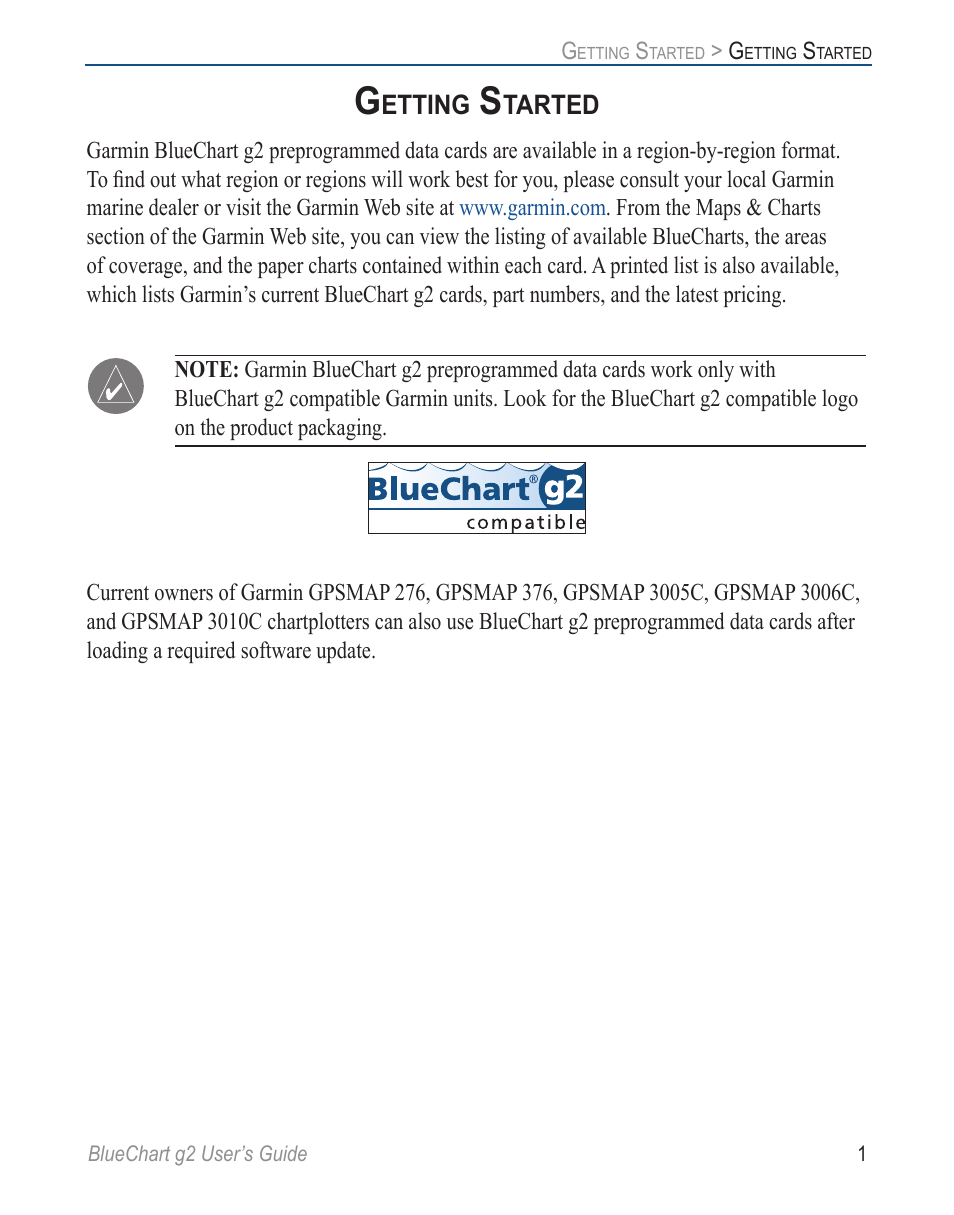 Getting started | Garmin G2 User Manual | Page 9 / 24