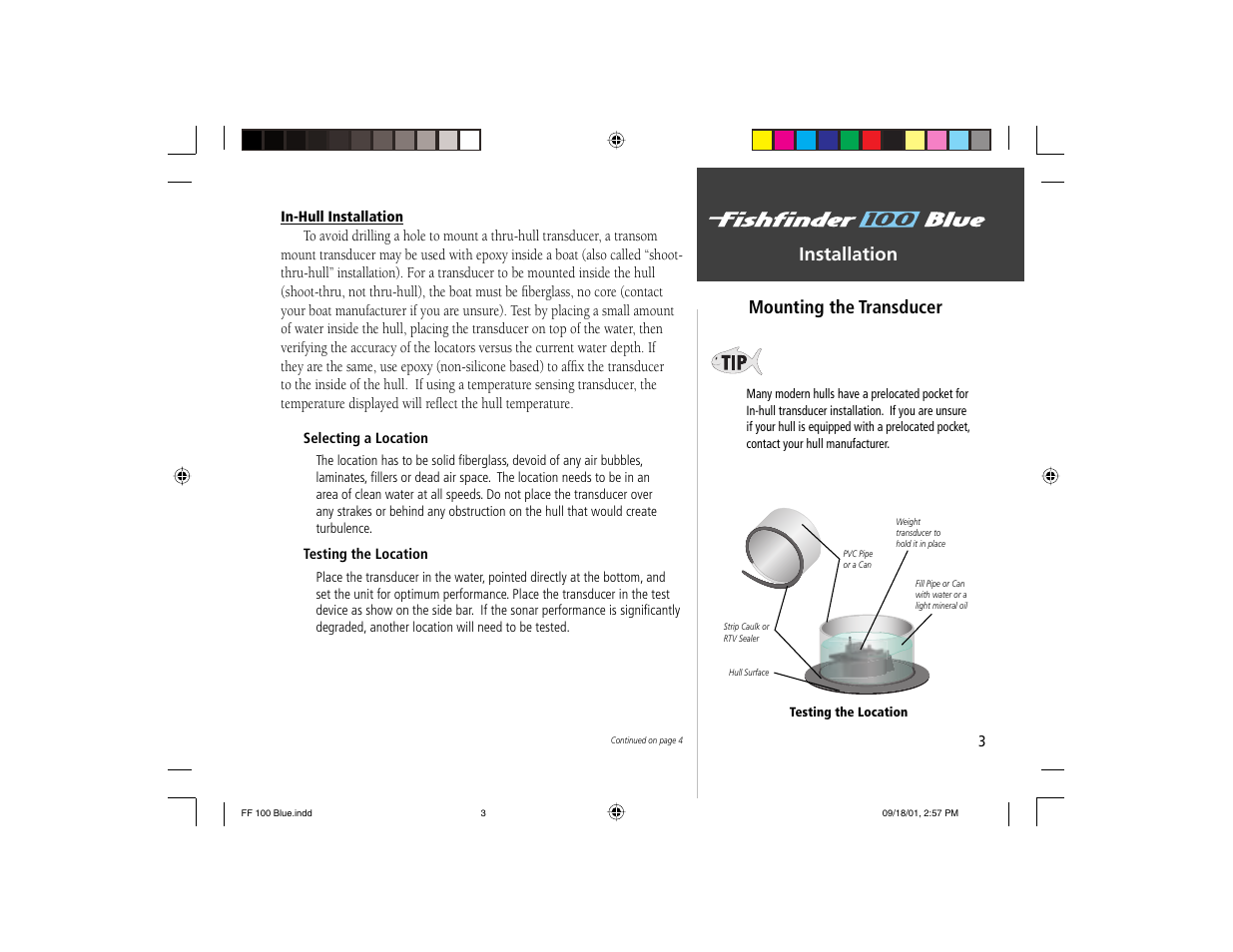 Installation mounting the transducer | Garmin 100 BLUE User Manual | Page 11 / 50