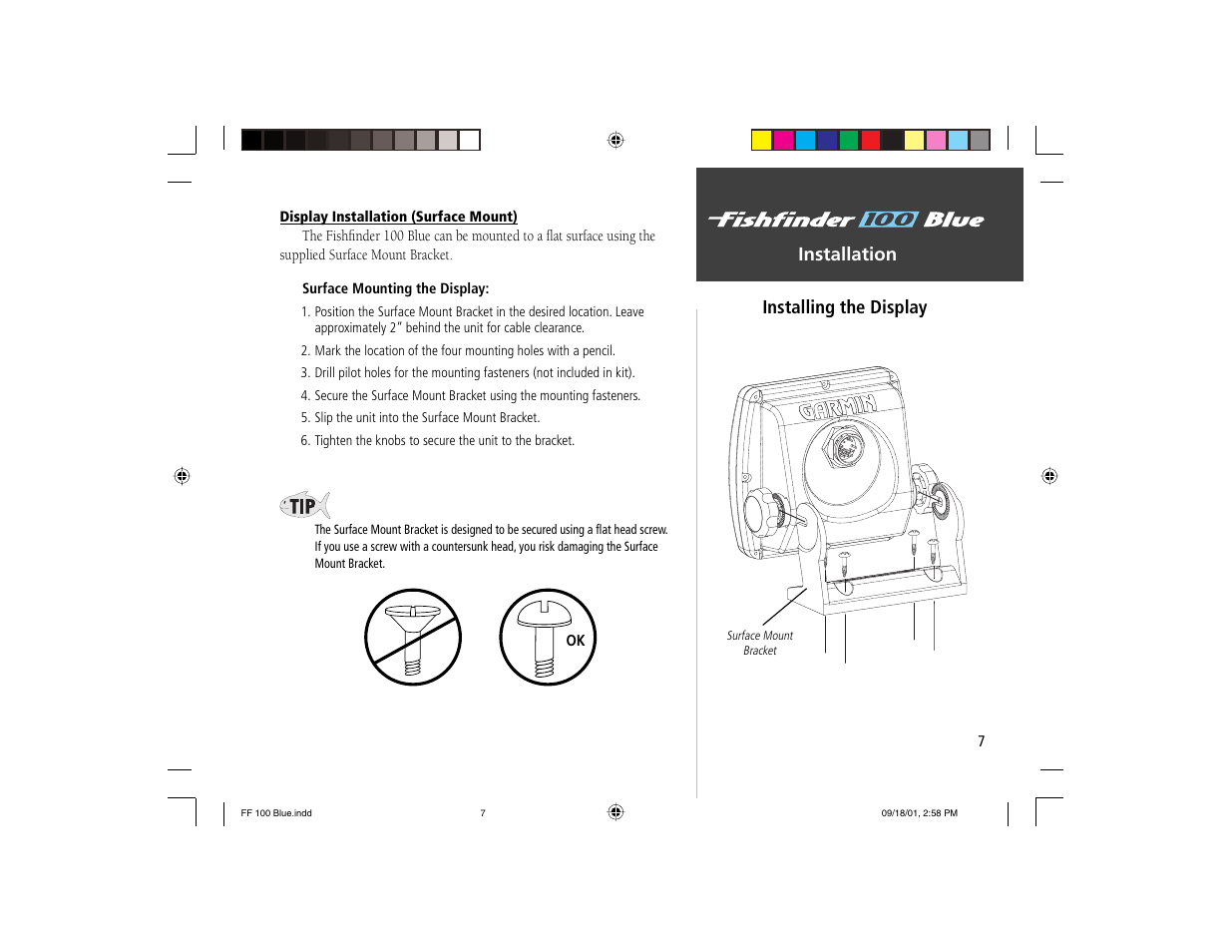 Installation installing the display | Garmin 100 BLUE User Manual | Page 15 / 50