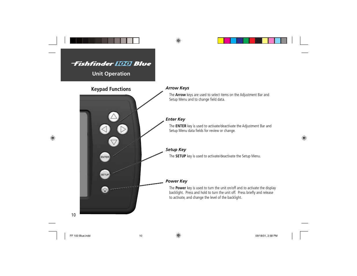 Unit operation keypad functions | Garmin 100 BLUE User Manual | Page 18 / 50