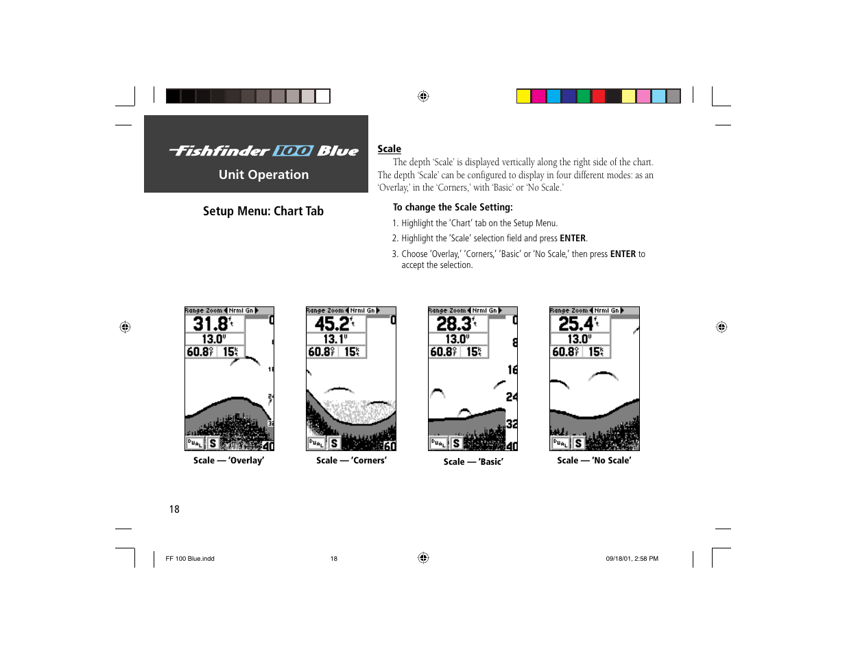 Unit operation setup menu: chart tab | Garmin 100 BLUE User Manual | Page 26 / 50