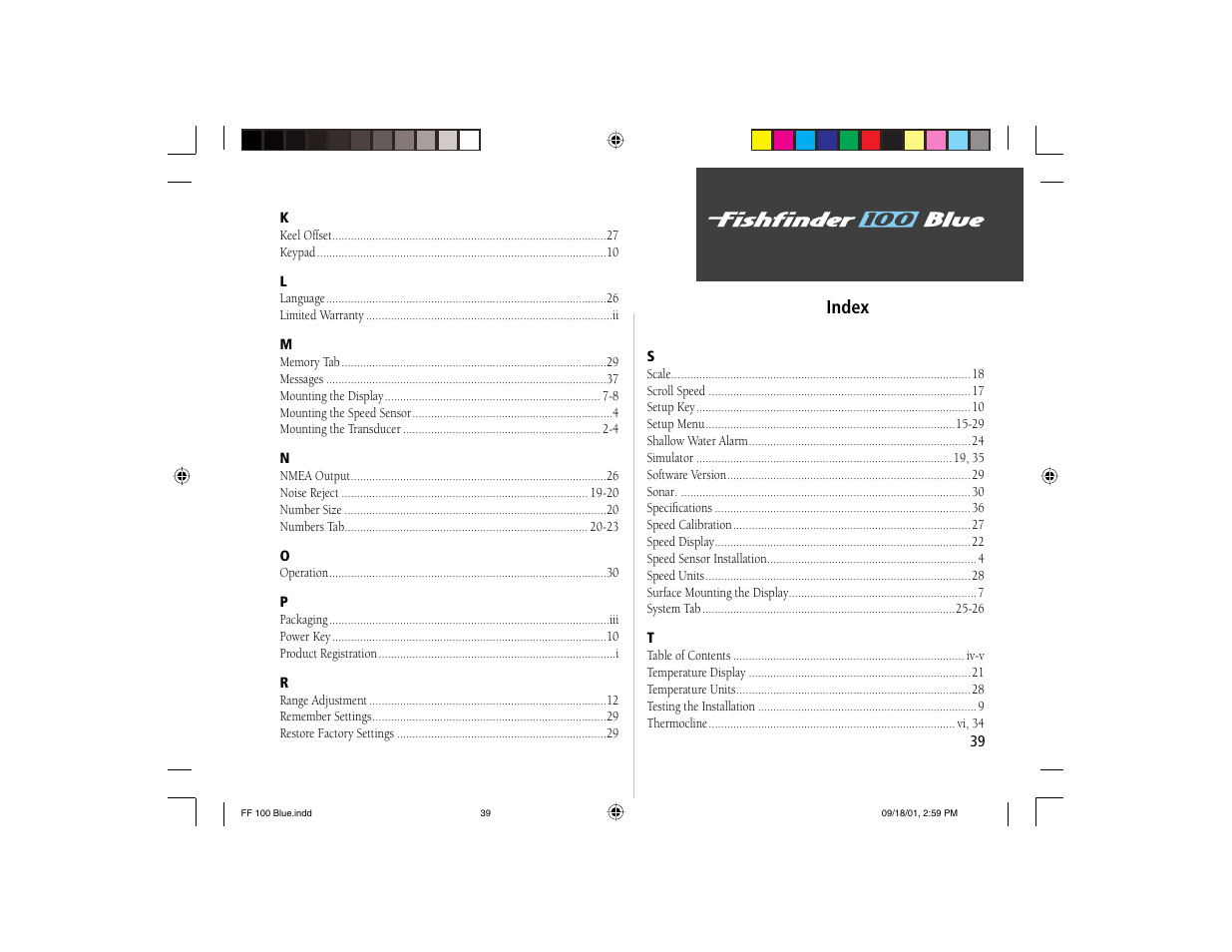 On the water index | Garmin 100 BLUE User Manual | Page 47 / 50