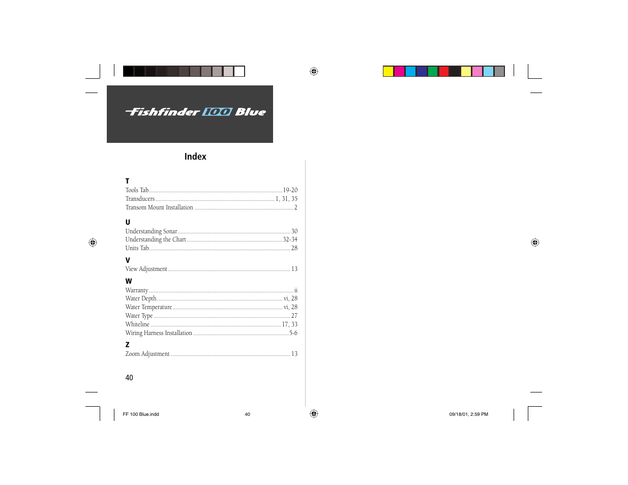 On the water index | Garmin 100 BLUE User Manual | Page 48 / 50