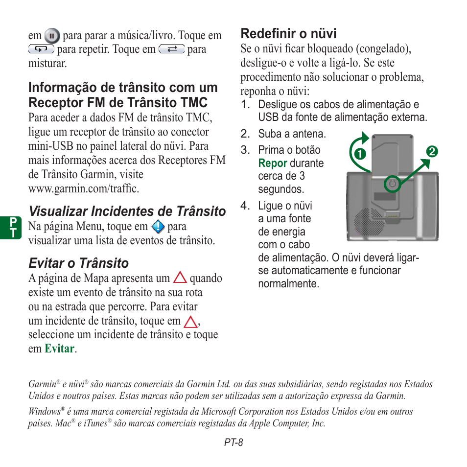 Visualizar incidentes de trânsito, Evitar o trânsito, Redefinir o nüvi | Garmin nuvi 350 EN User Manual | Page 50 / 92