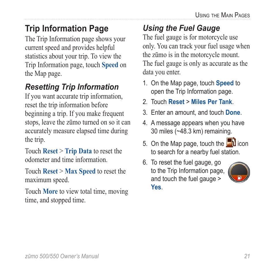 Trip information page | Garmin 550 User Manual | Page 27 / 70