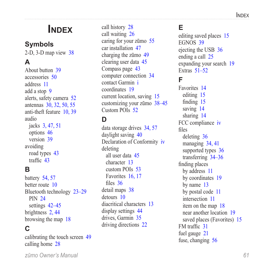 Index, Ndex | Garmin 550 User Manual | Page 67 / 70