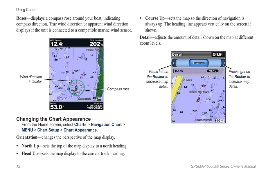 Changing the chart appearance | Garmin GPSMAP 400 User Manual | Page 18 / 84