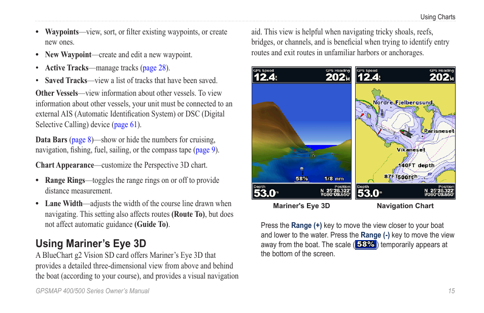 Using mariner’s eye 3d | Garmin GPSMAP 400 User Manual | Page 21 / 84