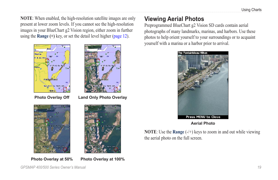 Viewing aerial photos | Garmin GPSMAP 400 User Manual | Page 25 / 84