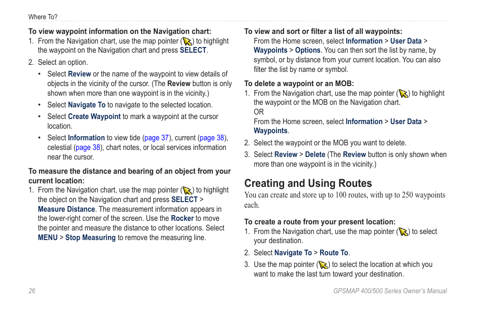 Creating and using routes | Garmin GPSMAP 400 User Manual | Page 32 / 84