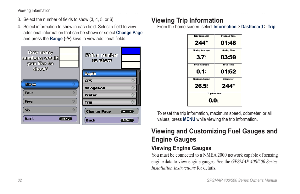 Viewing trip information | Garmin GPSMAP 400 User Manual | Page 38 / 84